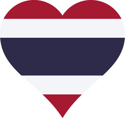 Thailand Heart Flag. Thai Love Shape Country Nation National Flag Sign Symbol Banner. Siam Transparent PNG Flattened JPG Flat JPEG