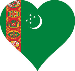 Turkmenistan Heart Flag. Turkmenistani Love Shape Country Nation National Flag Sign Symbol Banner. Turkmen Transparent PNG Turkmenian Flattened JPG Flat JPEG