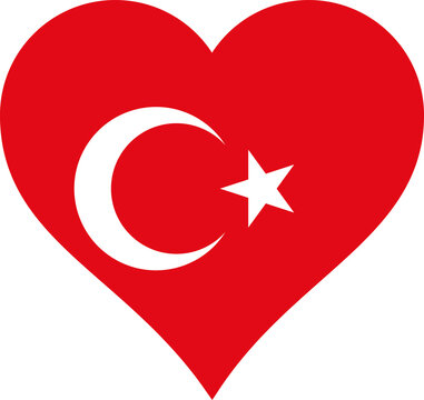 Turkey Heart Flag. Turkish Love Shape Country Nation National Flag Sign Symbol Banner. Turk Transparent PNG Flattened JPG Flat JPEG