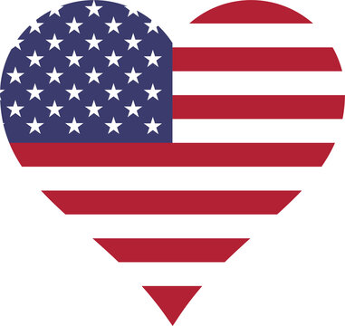 USA Heart Flag. United States of America Love Shape Country Nation National Flag Sign Symbol Banner. American transparent PNG US Flattened JPG Flat JPEG