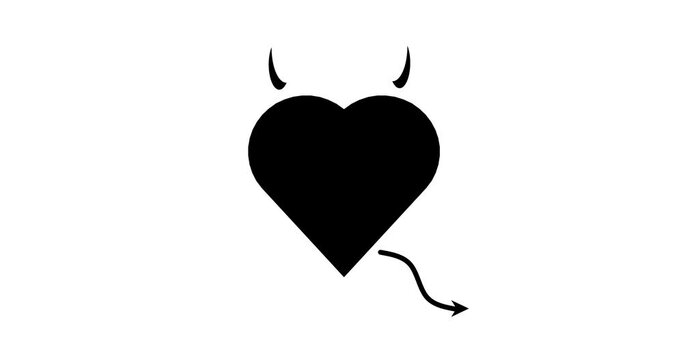 Heart with devil horns and tail isolated on white background, love devil. Valentine's Day concept