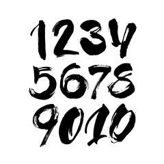 set of calligraphic acrylic or ink numbers. ABC for your design, brush lettering on a white background