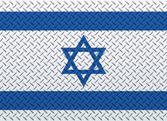 3D Flag of Israel on a metal wall background.