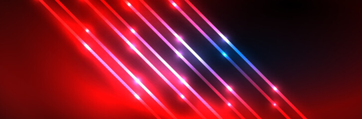 Shiny neon lights, dark abstract background with blurred magic neon light curved lines