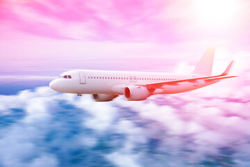 plane in the sky, Passenger commercial plane flying above the clouds ,concept of fast travel, vacation and business.