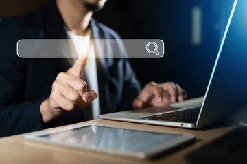 Searching Browsing Internet Data Information with blank search bar. business people working with computer for finding data.