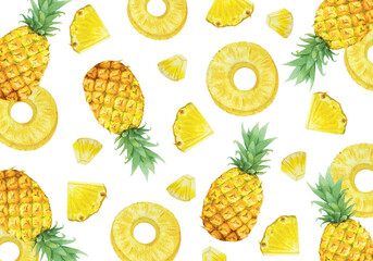 手書きのパイナップルの水彩画イラスト素材