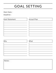 Printable Goal Setting Template. Minimal & Simple Goal Setting. Black & white Goal Setting Template. A4 Size Goal Setting Template.