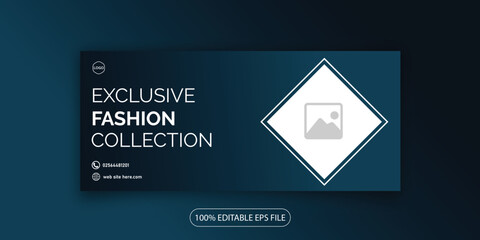 Fashion gallery, style, zone, house, company business facebook cover page timeline web ad banner template with photo place modern layout dark blue background and green shape and text design template