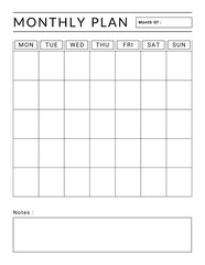 Printable Monthly Planner Template. Minimal & Simple Monthly Planner. Black & white Monthly Planner Template.
