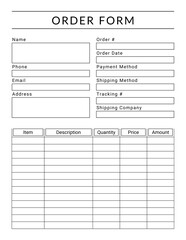 Printable Order Form Template. Minimal & Simple Order Form. Black & white Order Form Template. A4 Size Order Form Template.