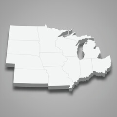 3d isometric map Midwest Region of United States - obrazy, fototapety, plakaty