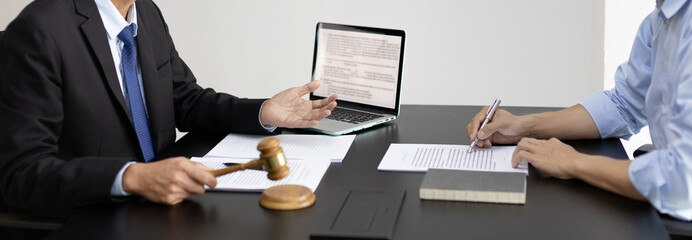 Attorney or judge provides legal advice to the client in the courtroom, Ethics in the courts...