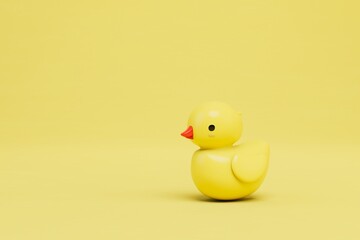 yellow rubber duck on a yellow background. copy paste, copy space. 3D render