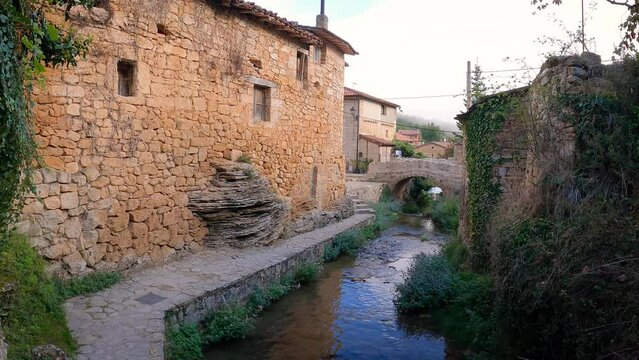 path along the Molinar river in Tobera village, municipality of Fr&iacute;as, province of Burgos, Castile and Le&oacute;n, Spain
