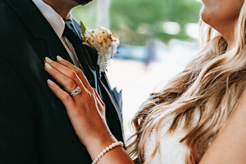bride and groom about to kiss