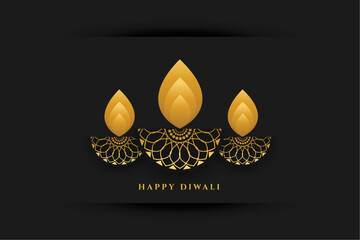Naklejka premium ethnic style golden diya for diwali festival banner