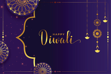 decorative happy diwali greeting backgorund in purple color