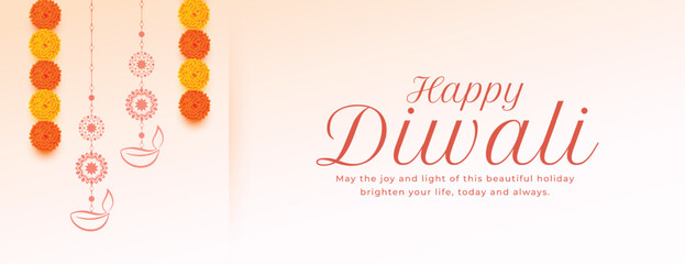 happy diwali wishes banner with floral and lantern design © starlineart