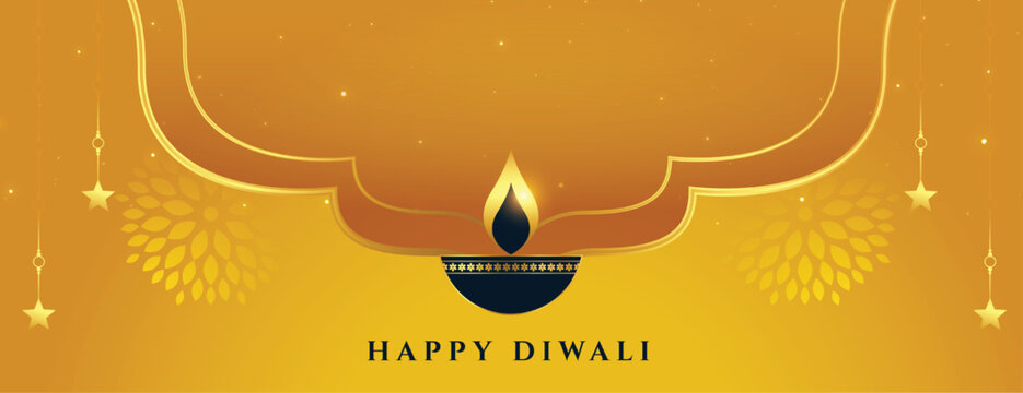 Premium Shubh Deepavali Greeting Banner With Artistic Diya Vector Design