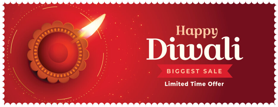 happy diwali fstival biggest sale banner with realistic oil lamp