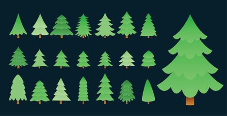 big set of christmas tree design in different layout