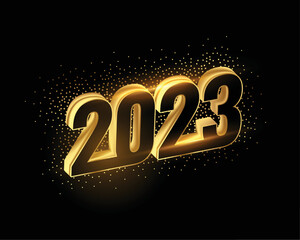 3d 2023 golden text new year banner with golden particle