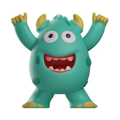    3D Illustration. 3D Cute Monster character with happy face. with a funny laugh. have a cute body. 3D Cartoon Character