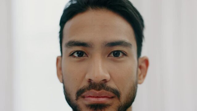 Man, eyes and anxiety portrait with thinking face for fear, doubt and fail thought in mind. Isolated young male with mental health problem and trauma has stress flashback of bad memory and depression