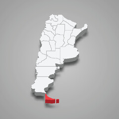 Tierra del Fuego region location within Argentina 3d map