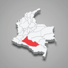 Caqueta region location within Colombia 3d map