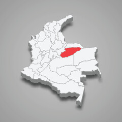 Casanare region location within Colombia 3d map