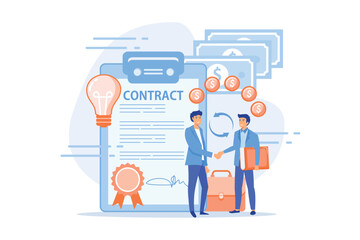 Quality assurance. Business deal. Guarantee certificate. Licensing contract, intellectual property agreement, electronic copy sales concept, flat vector modern illustration