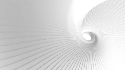 Foto auf Alu-Dibond White background stripes 3D wavy pattern, elegant abstract striped pattern, interesting spiral architectural minimal white grey backdrop, 3D render illustration. © Cobalt
