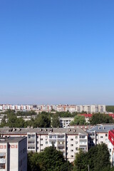 View of the summer city from a height on a clear sunny summer day.