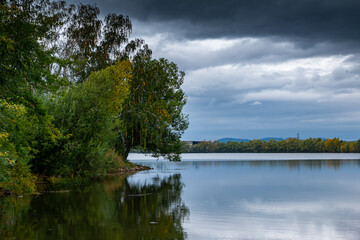 Lake shore on a cloudy autumn day