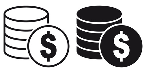 ofvs169 OutlineFilledVectorSign ofvs - money coin stack dollar vector icon . isolated transparent . black outline and filled version . AI 10 / EPS 10 . g11508