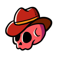 cute cowboy skull in pink color illustration for clip art and design element