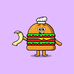 Cute cartoon Burger chef character with menu in hand cute style design illustration