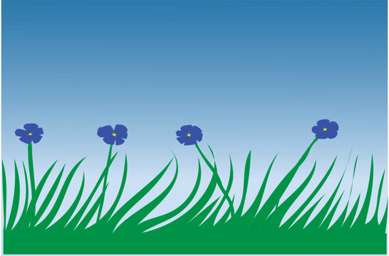 simple vector perspective view of flowers and sky