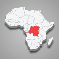 Democratic Republic Congo country location within Africa. 3d map