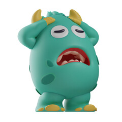 Fototapeta premium 3D Illustrations. Cute Monster Cartoon 3D Illustration makes you dizzy. hands in fists. showing an angry expression. 3D Cartoon Character