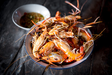 Grilled shrimp (Giant freshwater prawn) at market