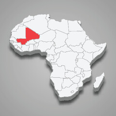 Naklejka premium country location within Africa. 3d map Mali