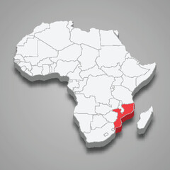 Obraz premium country location within Africa. 3d map Mozambique