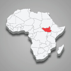  country location within Africa. 3d map South Sudan