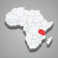  country location within Africa. 3d map Tanzania