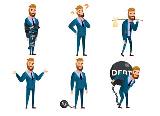 A set of businessman in trouble in different poses and actions