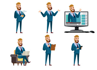 Obraz premium A set of successful businessman in different poses and actions