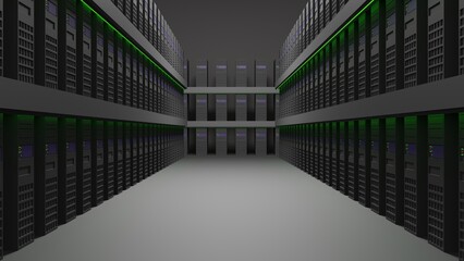 Abstract data center or colocation centre for servers. 3d illustration